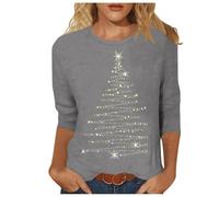 Christmas Jumpers for Women 3/4 Sleeve Top UK Snowflake Print Womens T-Shirts Casual Tunic Top Christmas Women's Tops, L