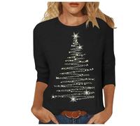 Christmas Jumpers for Women 3/4 Sleeve Top UK Snowflake Print Womens T-Shirts Casual Tunic Top Christmas Women's Tops, L