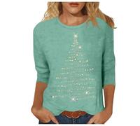 Christmas Jumpers for Women 3/4 Sleeve Top UK Snowflake Print Womens T-Shirts Casual Tunic Top Christmas Women's Tops, L