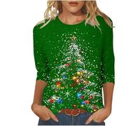 Christmas Jumpers for Women 3/4 Sleeve Top UK Snowflake Print Womens T-Shirts Casual Tunic Top Christmas Women's Tops, L