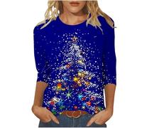 Christmas Jumpers for Women 3/4 Sleeve Top UK Snowflake Print Womens T-Shirts Casual Tunic Top Christmas Women's Tops, L