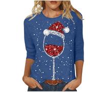 Christmas Jumpers for Women 3/4 Sleeve Top UK Snowflake Print Womens T-Shirts Casual Tunic Top Christmas Women's Tops, L