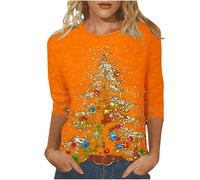 Christmas Jumpers for Women 3/4 Sleeve Top UK Snowflake Print Womens T-Shirts Casual Tunic Top Christmas Women's Tops, L