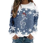 Christmas Jumpers for Women Casual Round Neck Long Sleeve Christmas Sweatshirts Shining Music Note and Snowflake Printed Pattern Pullover Tops Ladies Xmas Festival Outfits (A01-Blue, XXL)
