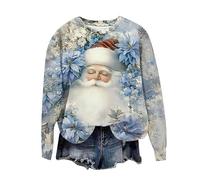 Christmas Jumpers for Women Cute Retro Santa Graphic Print Long Sleeve Tops Novelty Funny Winter Sweatshirt Christmas Ugly Sweaters Crew Neck Xmas Blouses T-shirt Oversized