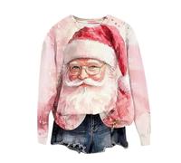 Christmas Jumpers for Women Cute Retro Santa Graphic Print Long Sleeve Tops Novelty Funny Winter Sweatshirt Christmas Ugly Sweaters Crew Neck Xmas Blouses T-shirt Oversized
