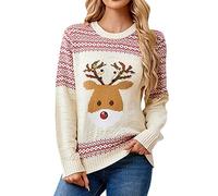 Christmas Jumpers for Women Knitted Pullover Ugly Funny Snowman Reindeer Christmas Tree Stripes Graphic Ladies Fitted Ribbed Crewneck Long Sleeve Xmas Holiday Winter Jumpers Chunky Sweater Top Beige