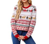 Christmas Jumpers for Women Knitted Pullover Ugly Funny Snowman Reindeer Christmas Tree Stripes Graphic Xmas Holiday Winter Jumpers Ladies Fitted Ribbed Chunky Sweater Top Crewneck Long Sleeve Beige