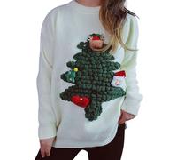 Christmas Jumpers for Women Knitted Pullover Ugly Funny Xmas Holiday Crewneck Long Sleeve Ladies Fitted Ribbed Snowman Reindeer Christmas Tree Stripes Graphic Winter Jumpers Chunky Sweater Top Beige