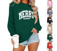 Christmas Jumpers for Women Merry Christmas Long Sleeve Tops Ladies Lightweight Pullover Sweatshirts Cute Xmas Holiday Outfits Autumn Fashion Women Green Plus Size 8