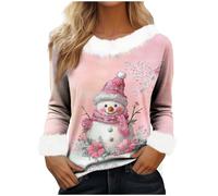 Christmas Jumpers for Women Plush Pullover Funny Xmas Sweatshirts Reindeer Santa Claus Sweater Snowman Christmas Tree Jumper Ugly Long Sleeve Shirts Tunic Tops Fleece Sweatshirt Party Costume