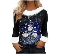 Christmas Jumpers for Women Plush Pullover Funny Xmas Sweatshirts Reindeer Santa Claus Sweater Snowman Christmas Tree Jumper Ugly Long Sleeve Shirts Tunic Tops Fleece Sweatshirt Party Costume