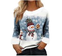 Christmas Jumpers for Women Plush Pullover Funny Xmas Sweatshirts Reindeer Santa Claus Sweater Snowman Christmas Tree Jumper Ugly Long Sleeve Shirts Tunic Tops Fleece Sweatshirt Party Costume