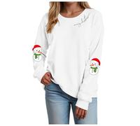 Christmas Jumpers for Women Round Neck Christmas Long Sleeve Novelty Hoodies Xmas Reindeer Jumpers Funny Snowman Print Graphic Sweatshirts Cute Holiday Shirt Plus Size Going Out Pullover Tops UK