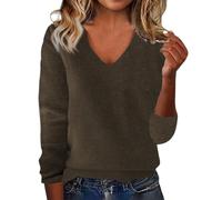 Christmas Jumpers for Women Solid Color Ladies Cashmere Jumper V Neck Jumpers Warm Base Long Sleeve Sweater Pullover for Mom Women UK