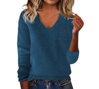 Christmas Jumpers for Women Solid Color Ladies Cashmere Jumper V Neck Jumpers Warm Base Long Sleeve Sweater Pullover for Mom Women UK
