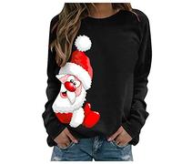 Christmas Jumpers for Women Ugly Christmas Jumper Christmas Jumper Women Xmas Long Sleeve Top Wine Glass Printed Sweatshirt Christmas Cute Xmas Pullover Ladies Funny Christmas Clothes for Adults Party