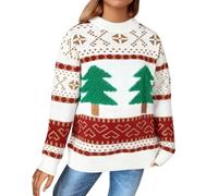 Christmas Jumpers for Women,Ugly Christmas Jumper,The Back Christmas Themed Design of This Round Neck Long Sleeved Sweet Knitted Sweater for Ladies Can Be Worn Over A Knitted Top Sweaters (White, L)
