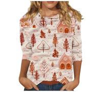 Christmas Jumpers for Women UK, Christmas 3D Print Pullover Sweater Tops Casual 3/4 Sleeve Crew Neck Sweatshirts Novelty Blouses Pullover Basic Casual Cotton Tops Funny Outfits Basic Xmas T-Shirts