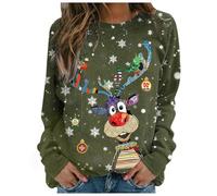 Christmas Jumpers for Women UK Cute Reindeer Print Sweatshirt Ugly Sweater Long Sleeve Pullover Loose Funny Christmas Jumpers Plus Size Crew Neck Fashion Tops Ladies 2025 Winter Jumper Outwear