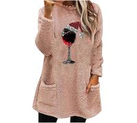 Christmas Jumpers for Women UK Fall Winter Plush Fluffy Tops Christmas Tree Printed Pullover Sweatshirt Hooded Thermal Tops Sherpa Fleece Warm Shirts Xmas Holiday Sweatshirt Funny Ladies Xmas Jumpers