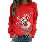 Christmas Jumpers for Women UK Fashion Crew Neck Xmas Tops for Women Funny Deer Head Print Pullover Sweaters Casual Long Sleeves Christmas Sweatshirts Lightweight Slim Fit Xmas Jumper Dress