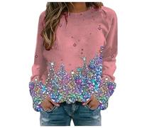 Christmas Jumpers for Women UK Funny Christmas Tree Printed Sweatshirts Cute Long Sleeve Novelty Hoodies Xmas Holiday Shirt Plus Size Tops Outwear Pullover Outfits ChristmasJumper Sweaters Pink