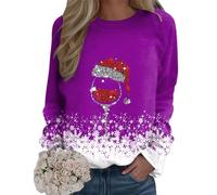 Christmas Jumpers for Women Uk Glitter Xmas Printed Sweatshirt Long Sleeve Crewneck Sweaters Winter Oversized Pullover Novelty Funny Graphic Top Purple