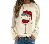 Christmas Jumpers for Women Uk Glitter Xmas Printed Sweatshirt Long Sleeve Crewneck Sweaters Winter Oversized Pullover Novelty Funny Graphic Tops