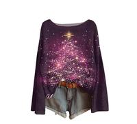Christmas Jumpers for Women UK Long Sleeve Sweaters Tops Lightweight Sweaters Boat Neck Cute Christmas Trees Print Tops Ladies Casual Pullover Sweatshirts