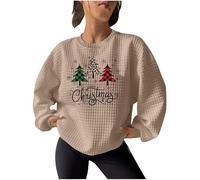 Christmas Jumpers for Women UK,Merry Christmas Jumper Funny Xmas Tree Print Xmas Sweatshirts Novelty Graphic Shirts Waffle Crew Neck Pullover Sweater Tops Blouse Party Ugly Xmas Jumpers