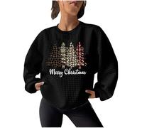 Christmas Jumpers for Women UK,Merry Christmas Jumper Funny Xmas Tree Print Xmas Sweatshirts Novelty Graphic Shirts Waffle Crew Neck Pullover Sweater Tops Blouse Party Ugly Xmas Jumpers
