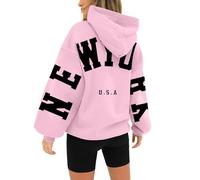 christmas jumpers for women uk prime cat hoodie zip up hoodie women Women's Long Sleeved Zipperless Back New York U.S.A. Printed Hoodie under 50p items 1 items Pink