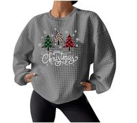 Christmas Jumpers for Women - UK Sale Clearance, Merry Christmas Jumper Funny Xmas Tree Print Sweatshirts Novelty Graphic Shirts Waffle Crew Neck Pullover Sweater Tops Blouse Party Ugly Xmas Jumper
