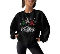 Christmas Jumpers for Women UK Sale Clearance,Merry Christmas Jumper Funny Xmas Tree Print Xmas Sweatshirts Novelty Graphic Shirts Waffle Crew Neck Pullover Sweater Tops Blouse Party Ugly Xmas Jumpers