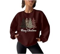 Christmas Jumpers for Women - UK Sale Clearance Merry Xmas Tree Print Funny Sweatshirts Novelty Graphic Shirts Waffle Crew Neck Pullover Sweater Tops Blouse Party Ugly Jumpers