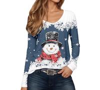 Christmas Jumpers for Women UK V Neck Ladies Xmas Top Funny Reindeer Graphic Print Merry Sweatshirt Christmas Sweaters Casual Cozy Long Sleeve Pullover Holiday Party Tops Plus Size Blue