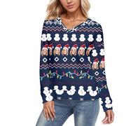 Christmas Jumpers For Women Uk,Women s Casual Print V Neck Hoodless Sweatshirt for Everyday Wear Stylish and Weekend Holiday with DIY Design Concept (Blue, XXL)