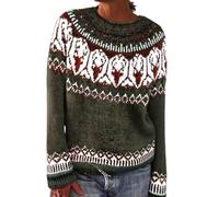 Christmas Jumpers for Women Winter Xmas Jumper Crew Neck Fair Isle Patterned Sweater Snowflake Wool Knitted Jumpers Vintage Ethnic Style Sweatshirts Casual Pullover Long Sleeve Tops Knitwear