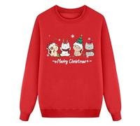 Christmas Jumpers Kids Ugly Theme Cats Printed Pullover Tops Round Neck Lively Playful Sweatshirts Children Skin-Friendly Breathable Pullover Jumper Playground Fun Days Sweatshirt Red