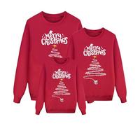 Christmas Jumpers Matching Family Long Sleeve Round Neck ChristmasTree Reindeer Snowflake Xmas Tree Sweatshirts Novelty Family Christmas Pullovers for Men, Women and Kids Red