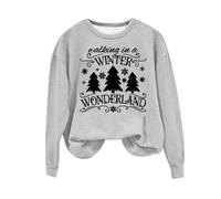Christmas Jumpers Walking In A Winter Wonderland Womens Pullover Long Sleeve Xmas T Shirts Elegant Blouses for Women Oversized Women's Sweatshirts Tee Shirts for Women Uk Women's Tunic Tops