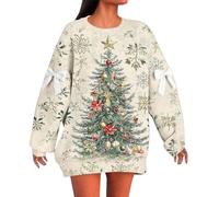 Christmas Jumpers Women Oversized Long Sleeve Round Neck Snowflake Xmas Tree Sweatshirts Novelty Christmas Pullovers Long Sleeve Party Shirt Festive Novelty Sweater Crew Neck Funny Jumper
