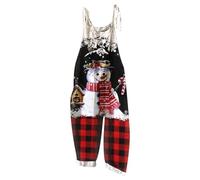 Christmas Jumpsuit For Women Uk Women Christmas Print Dungarees Casual Loose Plus Size Sleeveless Jumpsuits All-Match Print Retro Overalls Jumpsuit Red