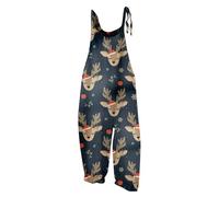 Christmas Jumpsuit For Women Uk Women Christmas Print Dungarees Casual Loose Plus Size Sleeveless Jumpsuits All-Match Print Retro Overalls Jumpsuit Dark Blue