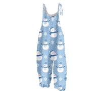 Christmas Jumpsuit for Women UK Women Christmas Print Dungarees Casual Loose Plus Size Sleeveless Jumpsuits Gonk Elk Wine Glass Onesies Jumpsuits One Piece Playsuits Romper (71-Light Blue, XXL)