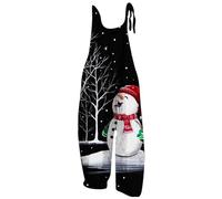 Christmas Jumpsuit For Women Uk Women Christmas Print Dungarees Casual Loose Plus Size Sleeveless Jumpsuits All-Match Print Retro Overalls Jumpsuit Black