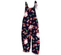 Christmas Jumpsuit For Women Uk Women Christmas Print Dungarees Casual Loose Plus Size Sleeveless Jumpsuits All-Match Print Retro Overalls Jumpsuit Blue