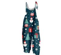 Christmas Jumpsuit For Women Uk Women Christmas Print Dungarees Casual Loose Plus Size Sleeveless Jumpsuits Gonk Elk Wine Glass Onesies Jumpsuits One Piece Playsuits Romper Christmas (71-Dark Blue, L)