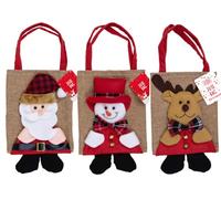 Christmas Jute Bag With 3D Characters Santa Snowman Moose Bags Christmas Jute Burlap Bags,Christmas Drawstring Gift Bags Advent Bags for Xmas Party Supply (3)
